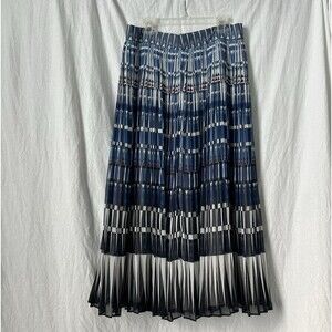 Kate Spade New York Madison Ave Women's 4 Pleated Boho Blue Geometric Midi Skirt